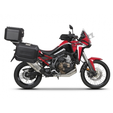 Complete set of black aluminum cases SHAD TERRA, 48L topcase + 36L / 47L side cases, including mounting kit and plate SHAD HONDA CRF 1100 Africa Twin