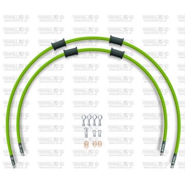 CROSSOVER Front brake hose kit Venhill POWERHOSEPLUS (2 žarnelės rinkinyje) Green hoses, chromed fittings