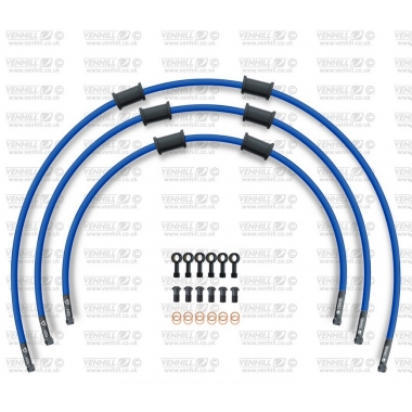 CROSSOVER Front brake hose kit Venhill POWERHOSEPLUS (3 žarnelės rinkinyje) Solid blue hoses, black fittings
