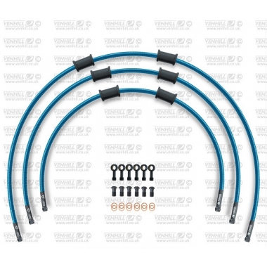CROSSOVER Front brake hose kit Venhill POWERHOSEPLUS (3 žarnelės rinkinyje) Translucent blue hoses, black fittings