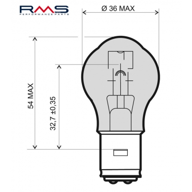 Lemputė RMS 12V 35/35W, S2 BA20D E-mark, baltos spalvos