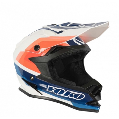 MX helmet YOKO SCRAMBLE white / blue / fire, XXL dydžio