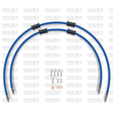 RACE Front brake hose kit Venhill POWERHOSEPLUS (2 žarnelės rinkinyje) Solid blue hoses, chromed fittings