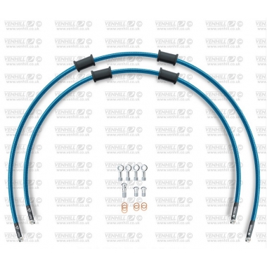 RACE Front brake hose kit Venhill POWERHOSEPLUS (2 žarnelės rinkinyje) Translucent blue hoses, chromed fittings