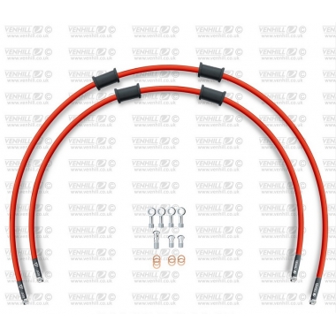 RACE Front brake hose kit Venhill POWERHOSEPLUS (2 žarnelės rinkinyje) Red hoses, chromed fittings