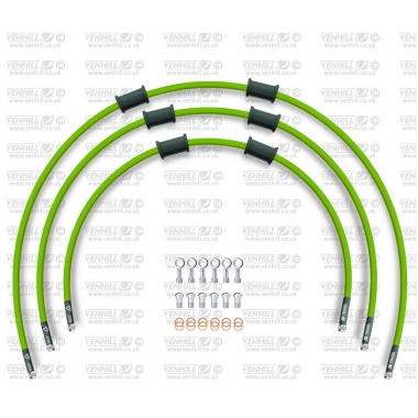 STANDARD Front brake hose kit Venhill POWERHOSEPLUS (3 žarnelės rinkinyje) Green hoses, chromed fittings