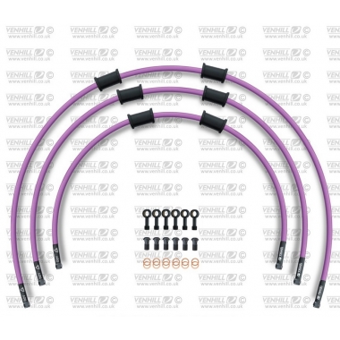 STANDARD Front brake hose kit Venhill POWERHOSEPLUS (3 žarnelės rinkinyje) Purple hoses, black fittings