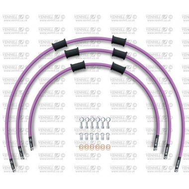 STANDARD Front brake hose kit Venhill POWERHOSEPLUS (3 žarnelės rinkinyje) Purple hoses, chromed fittings