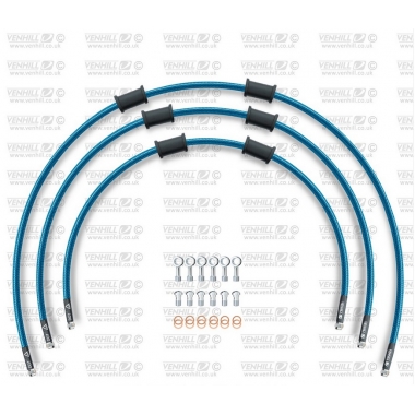 STANDARD Front brake hose kit Venhill POWERHOSEPLUS (3 žarnelės rinkinyje) Translucent blue hoses, chromed fittings