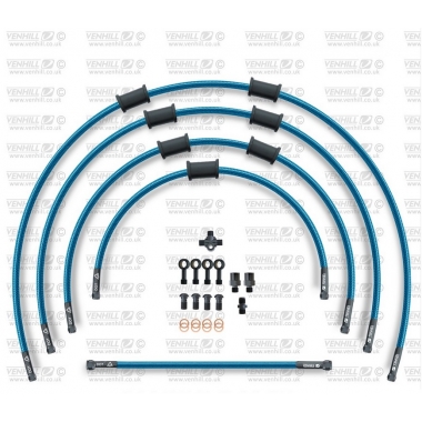 STANDARD Front brake hose kit Venhill POWERHOSEPLUS (5 žarnelės rinkinyje) Translucent blue hoses, black fittings