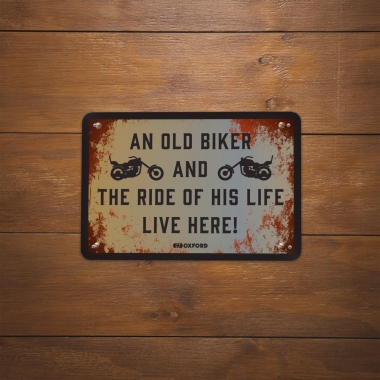 OXFORD GARAGE METAL SIGN: THE RIDE OF HIS LIFE LIVE HERE